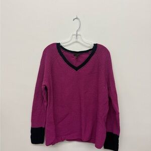 Talbots Raspberry V-Neck Sweater with Black Trim